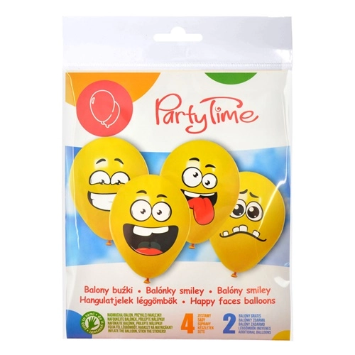 Balony lateksowe kolorowe buźki 6 sztuk + naklejki
